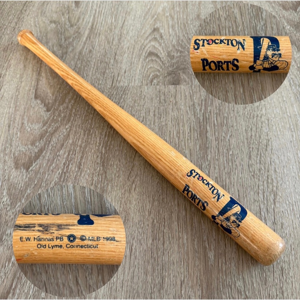 Vintage 1998 Stockton Ports MLB Mini Baseball Bat 18 Inch E.W. Hannas PB Wood